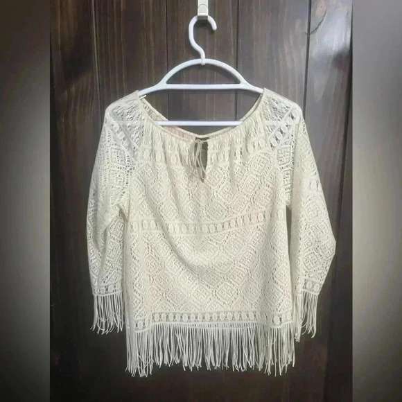 Mixit Bohemian Crochet and Fringe Top. Size: Medium - Picture 3 of 10
